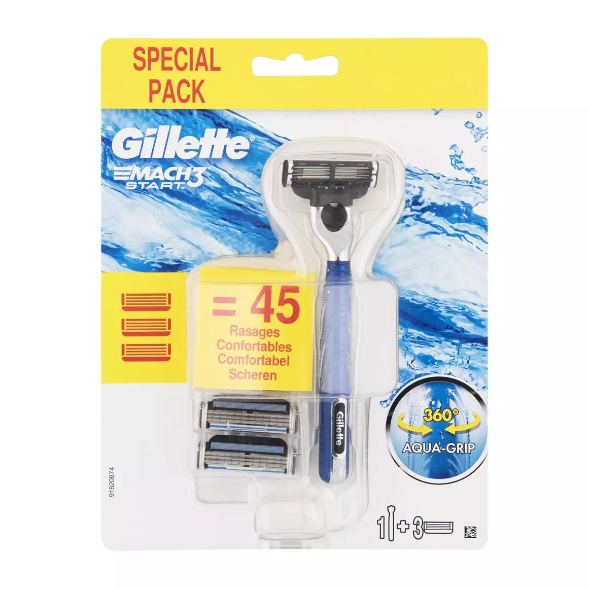Gillette Mach3 Start Handle and 3 Razor Blades