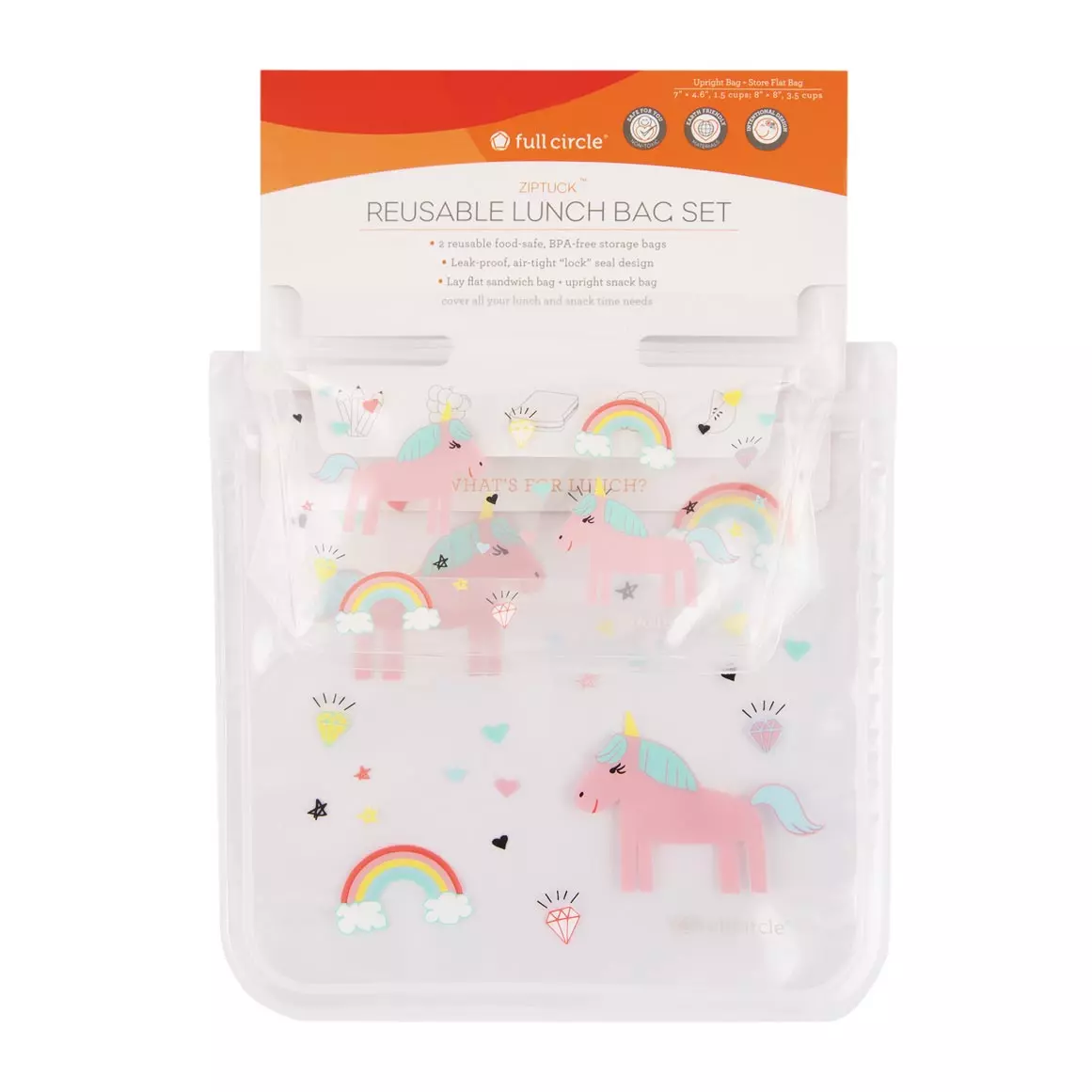 Full Circle Ziptuck Unicorn Reusable Lunch Bag Set 2 Pcs Full Circle Ziptuck Unicorn Reusable Lunch Bag Set 2 Pcs