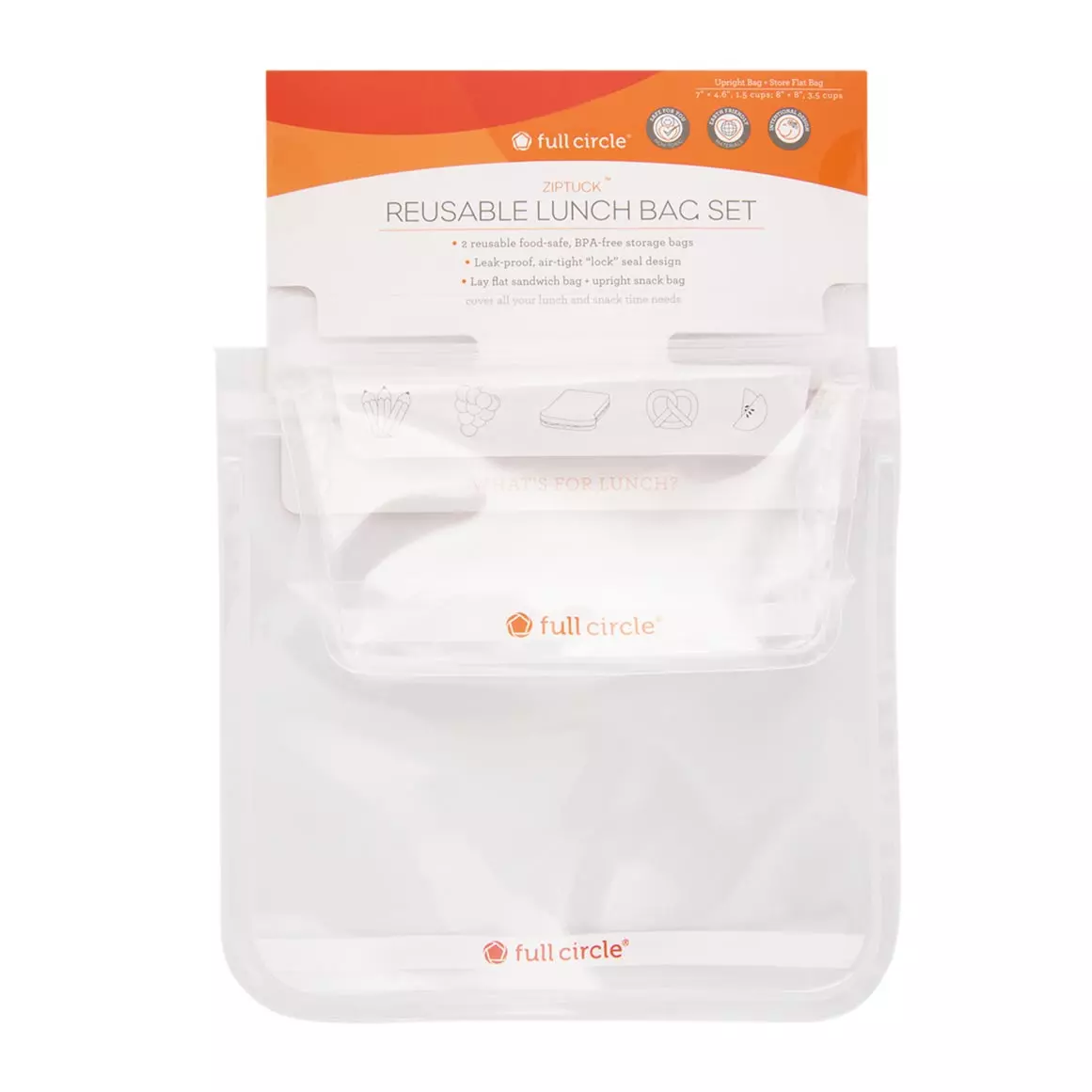 Full Circle Ziptuck Clear Reusable Lunch Bag Set 2 pcs Full Circle Ziptuck Clear Reusable Lunch Bag Set 2 pcs
