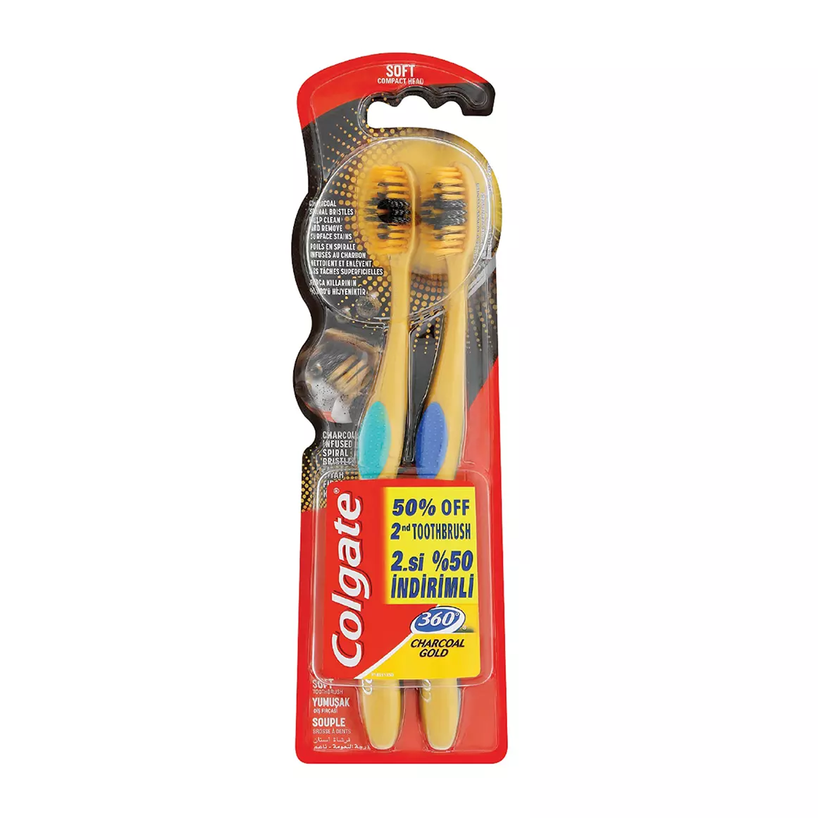 Colgate 360 Charcoal Gold Toothbrushes 2pk
