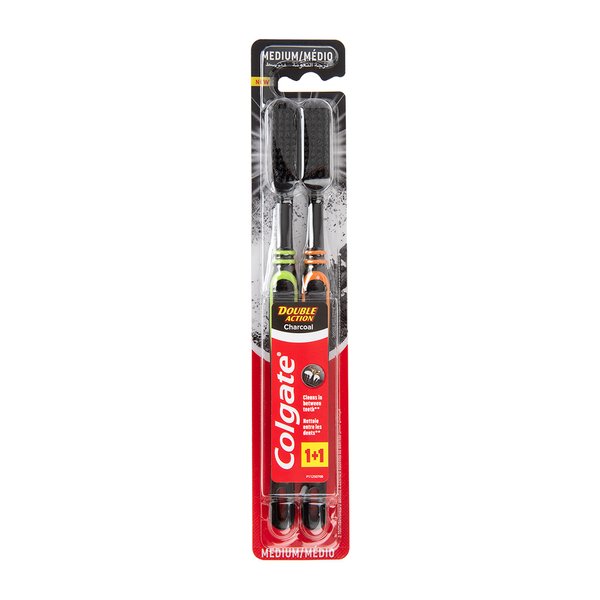 Colgate Double Action Charcoal Medium Toothbrush 2pk Colgate Double Action Charcoal Medium Toothbrush 2pk