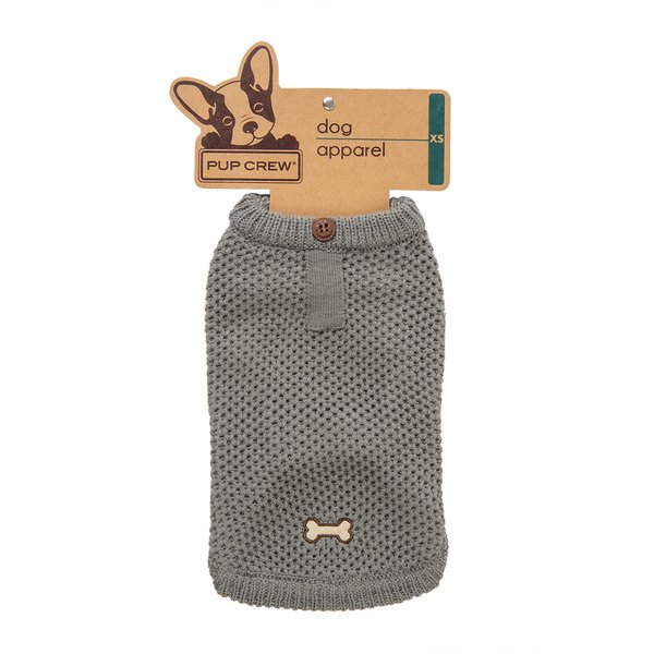 Pup Crew Grey Waffle Extra Small Henley Sweater